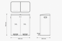 Bayt Prullenbak 60 liter - 2x30L Pedaalprullenbak - Zwart/Zilver - Outlet - Baytliving