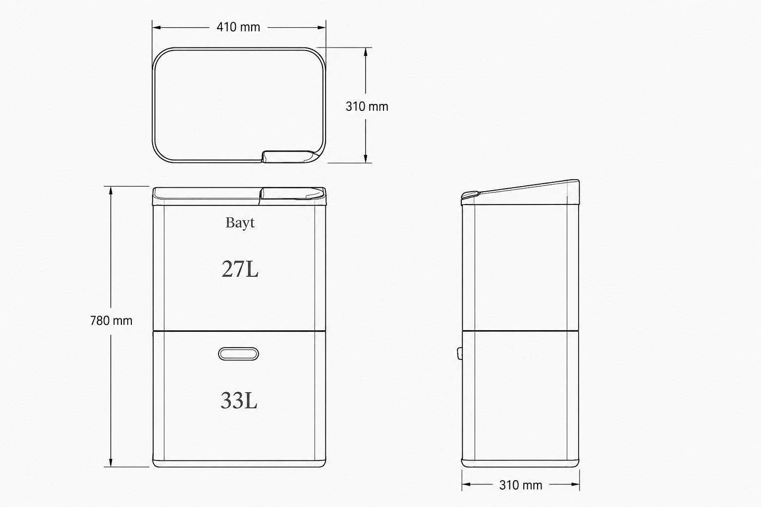 Bayt Prullenbak 60 liter - 2 compartimenten - Zwart - Outlet - Baytliving