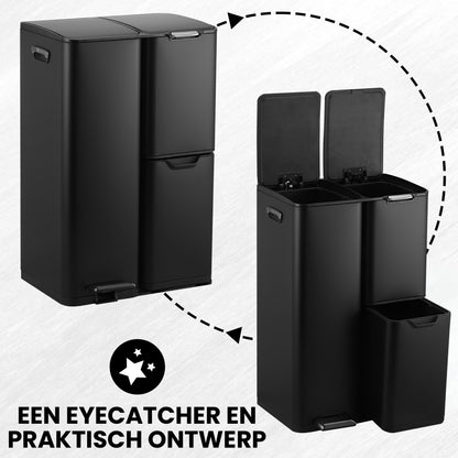 Bayt Prullenbak 60 liter - 3 compartimenten - Zwart -Outlet
