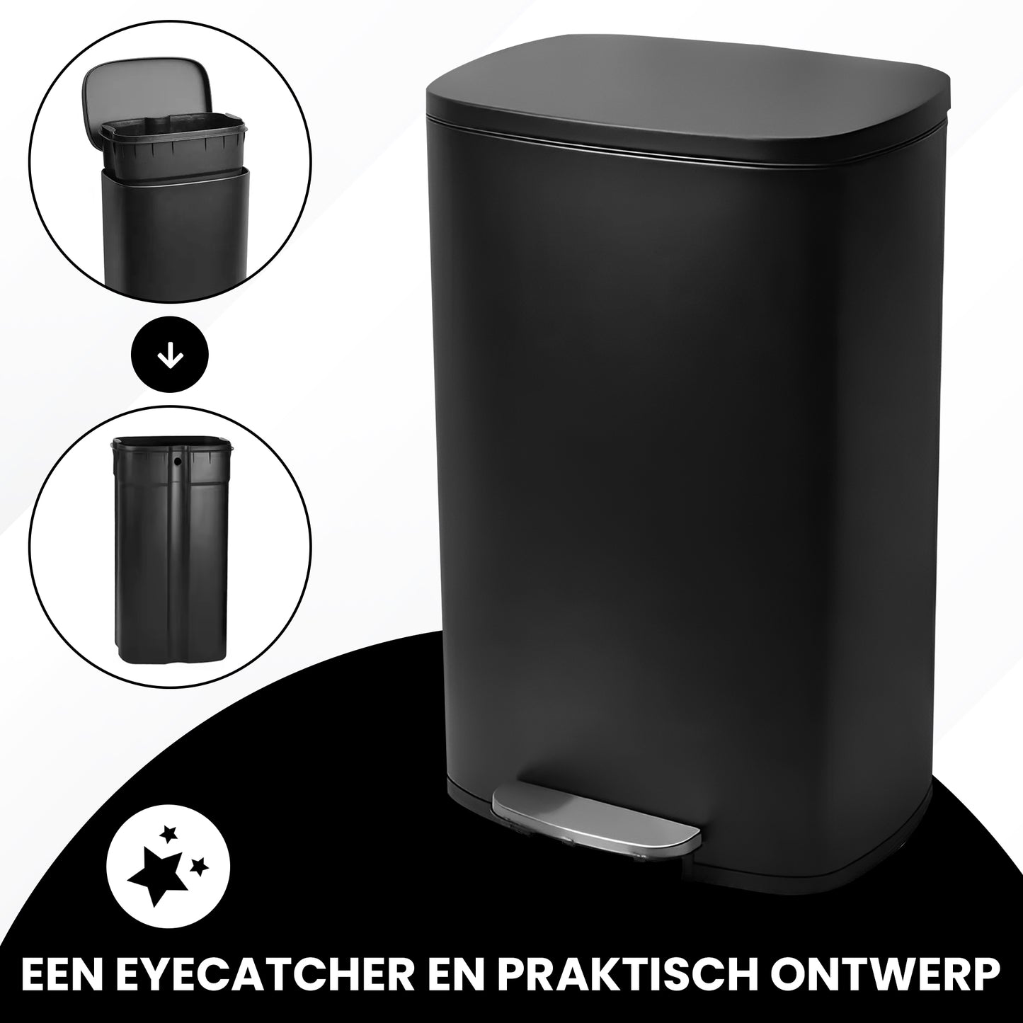 Bayt Prullenbak 50 Liter – Pedaalprullenbak - Zwart - Outlet
