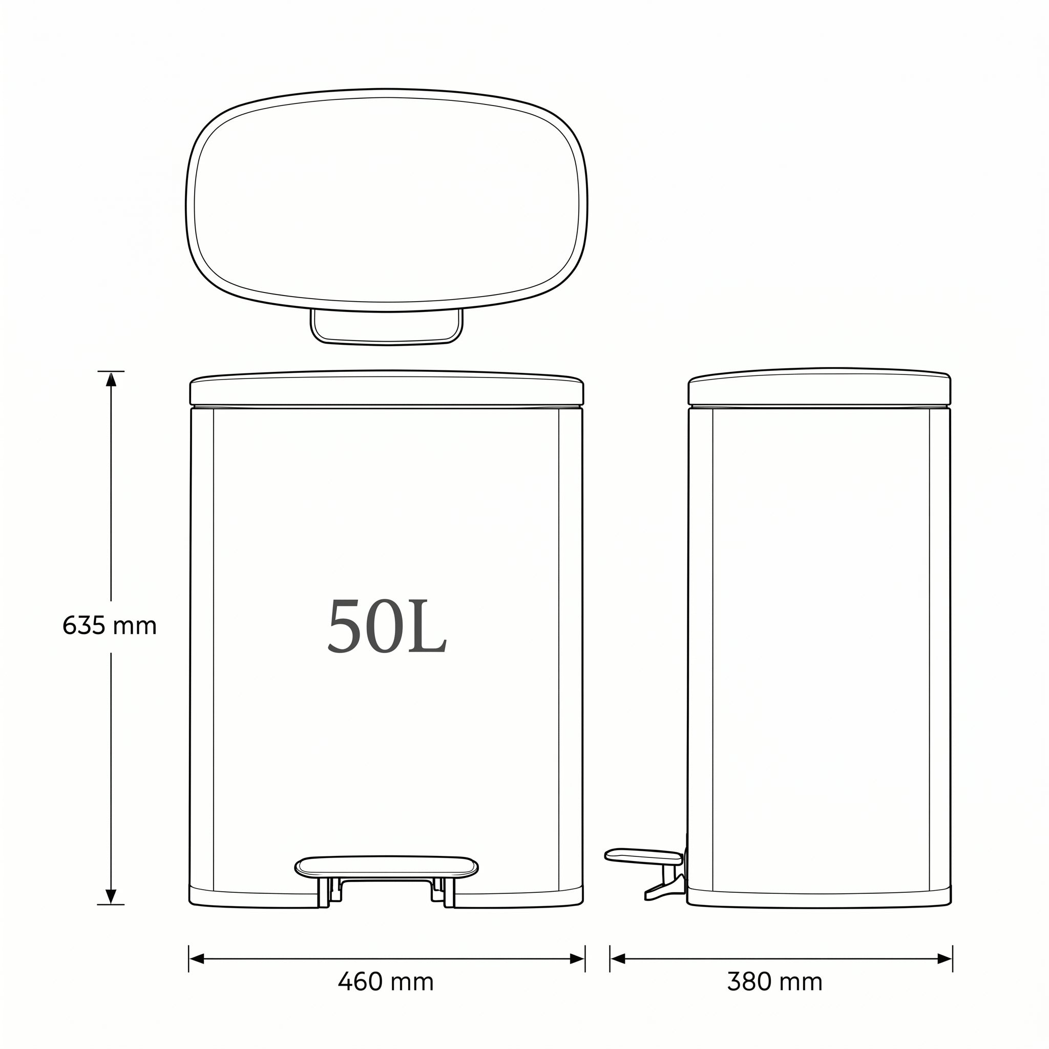 Prullenbak 50 Liter met Pedaalbediening - Zwart - Baytliving