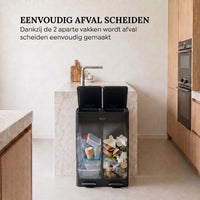 Prullenbak 2x30 Liter met Pedaalbediening - Zwart/Zilver - Baytliving