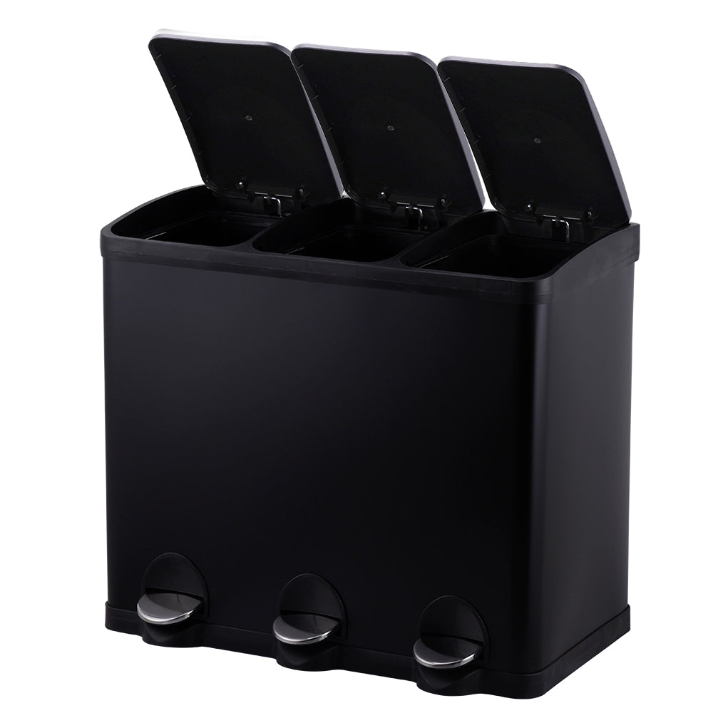 Bayt Prullenbak 45 liter - 3x15L Pedaalprullenbak - Zwart - Baytliving