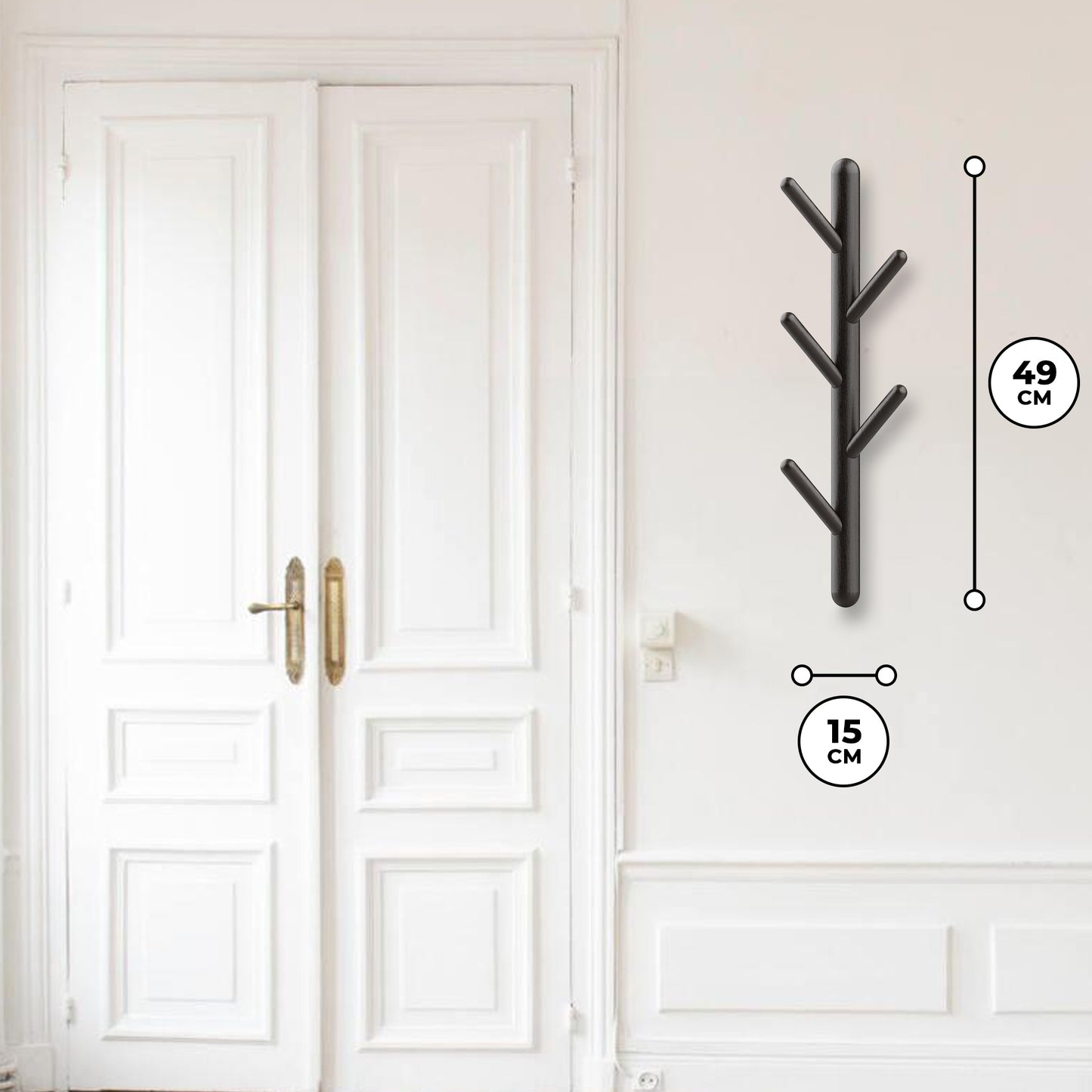 Bayt Wandkapstok - 5 Haken - zwart