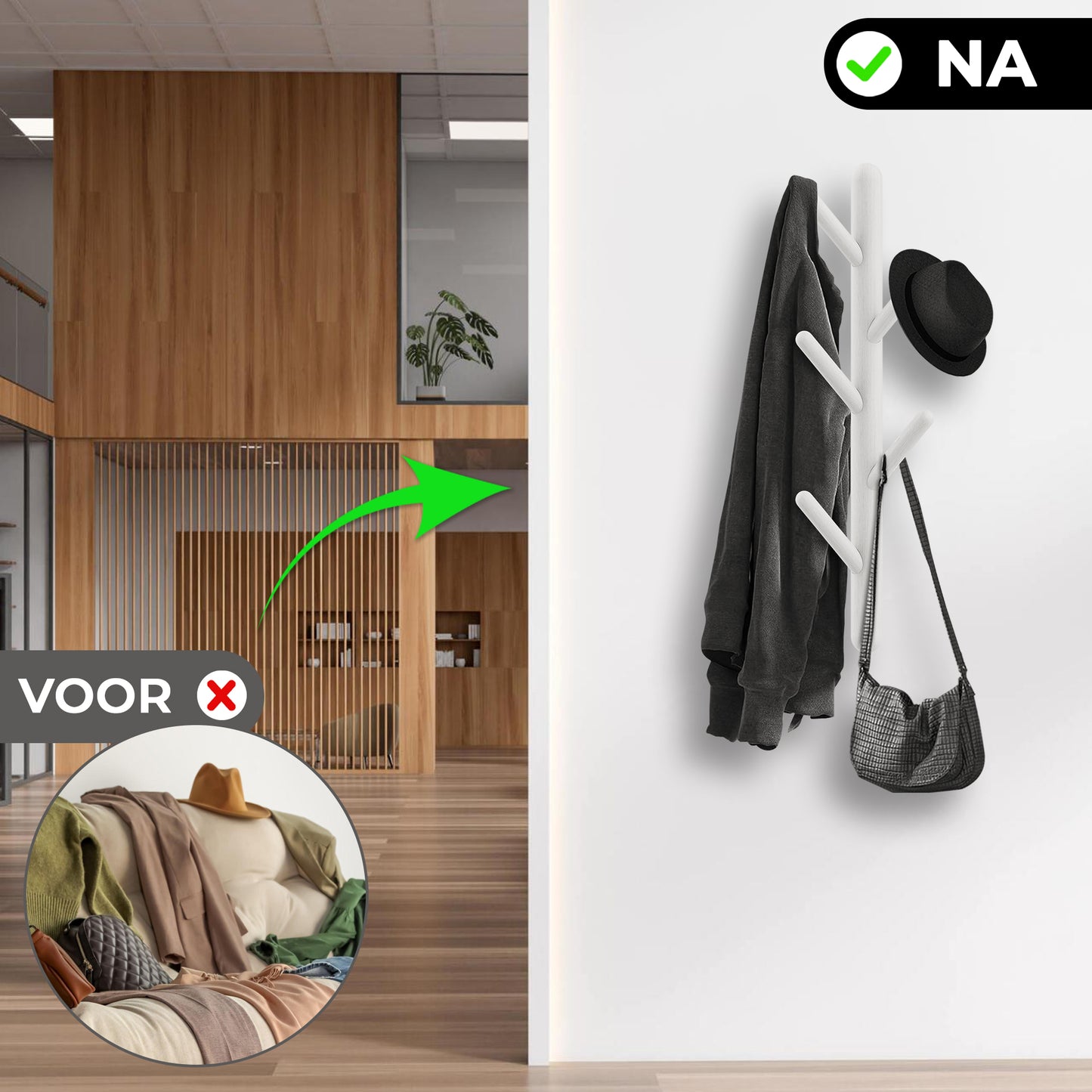 Bayt Wandkapstok - 5 Haken - wit