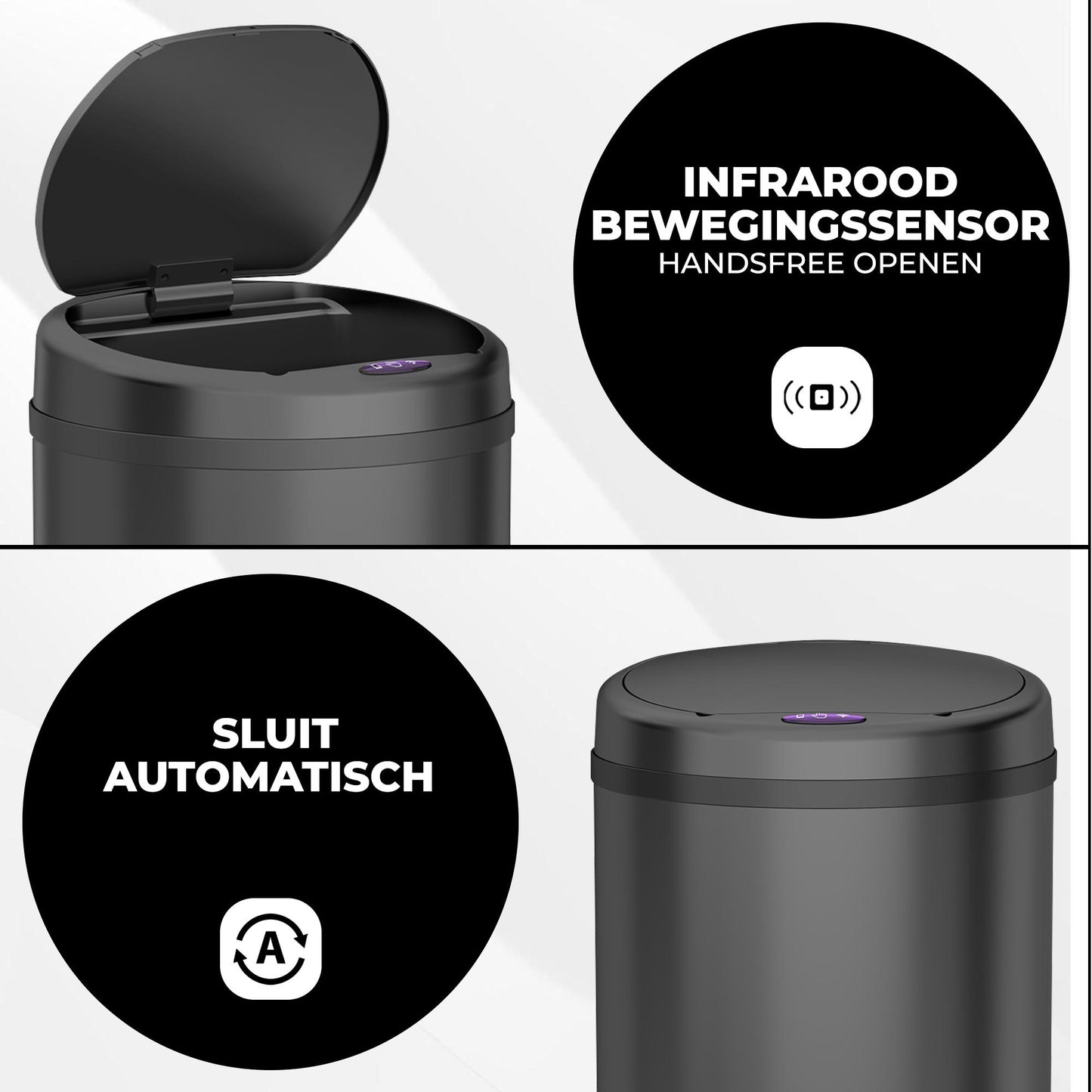 Bayt Prullenbak sensor 50 liter zwart - Baytliving