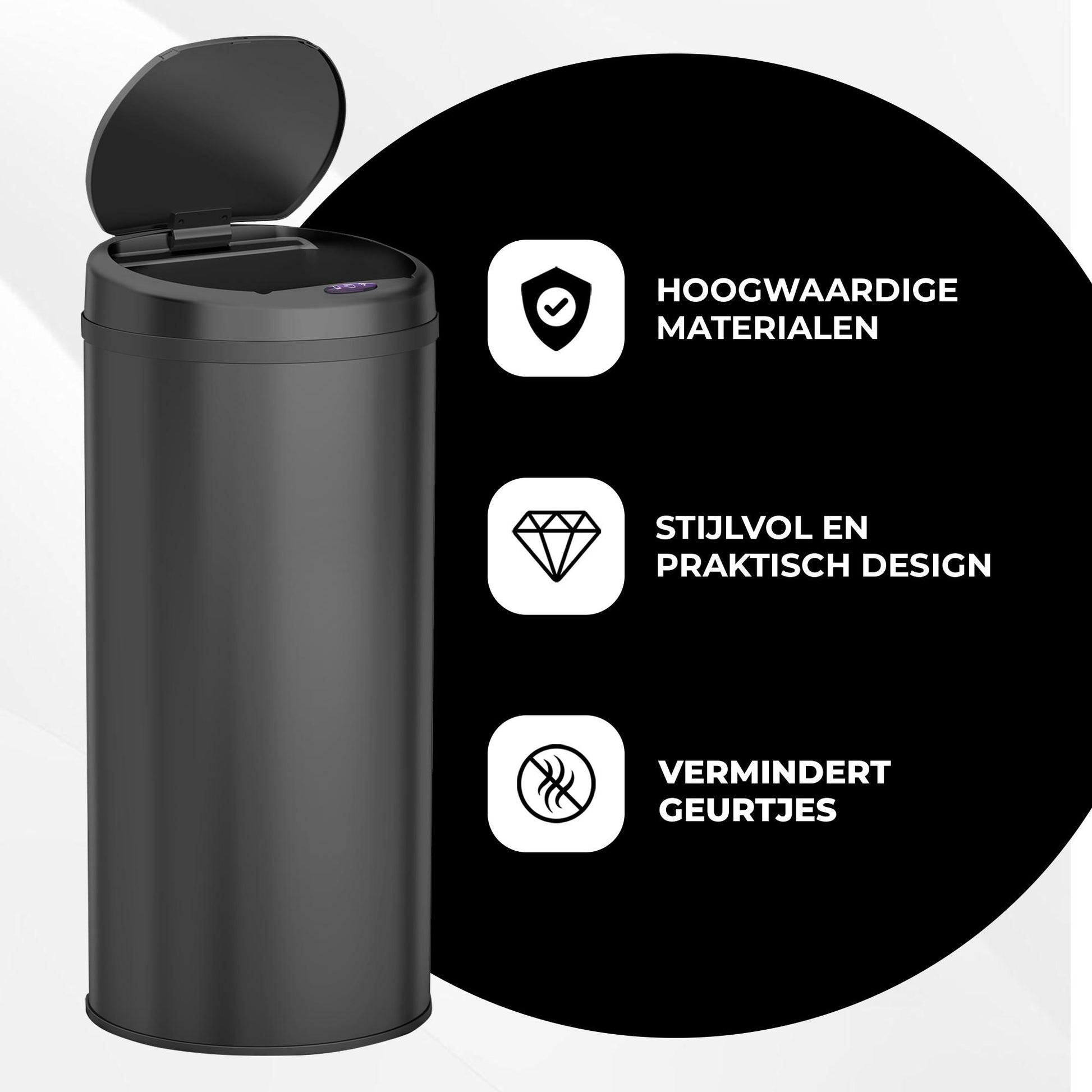 Bayt Prullenbak sensor 50 liter zwart - Baytliving