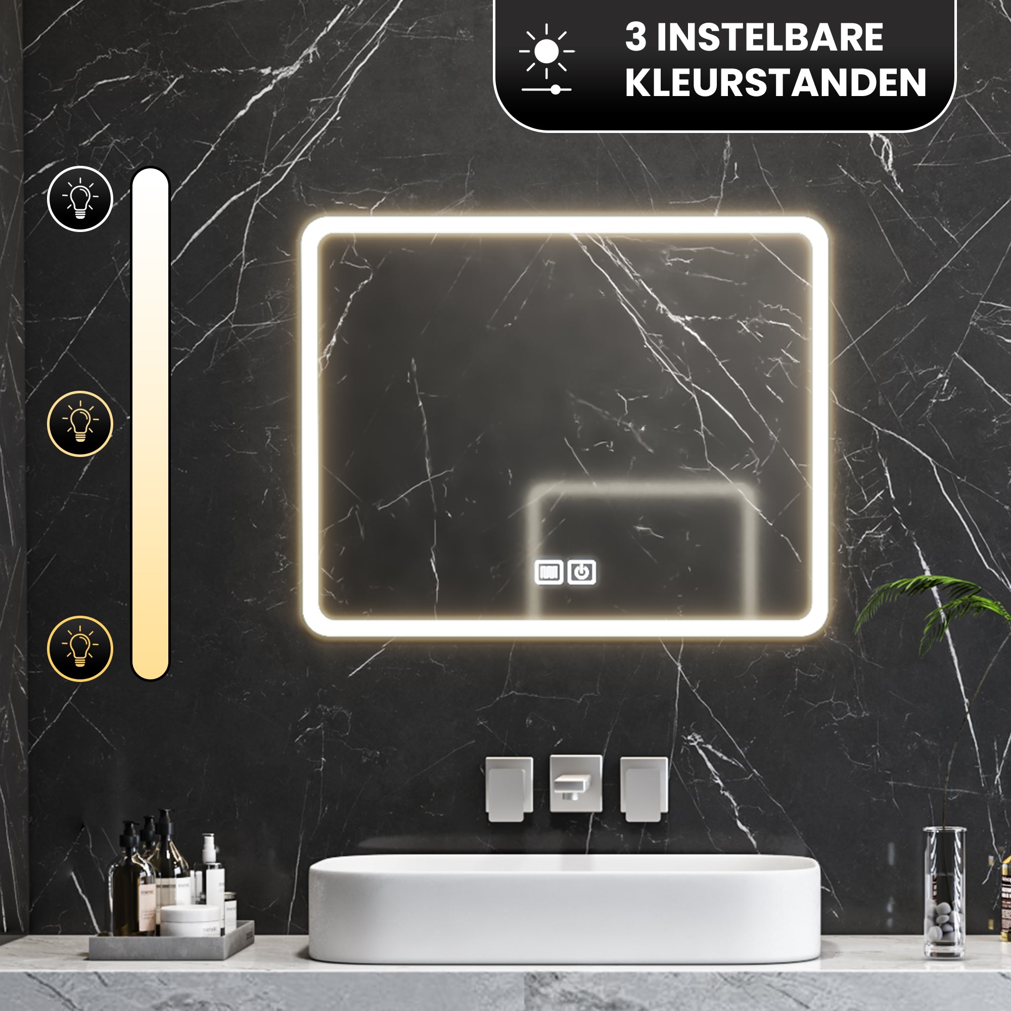 Bayt Badkamerspiegel met LED - 58x46 cm - 3 Lichtstanden - Baytliving