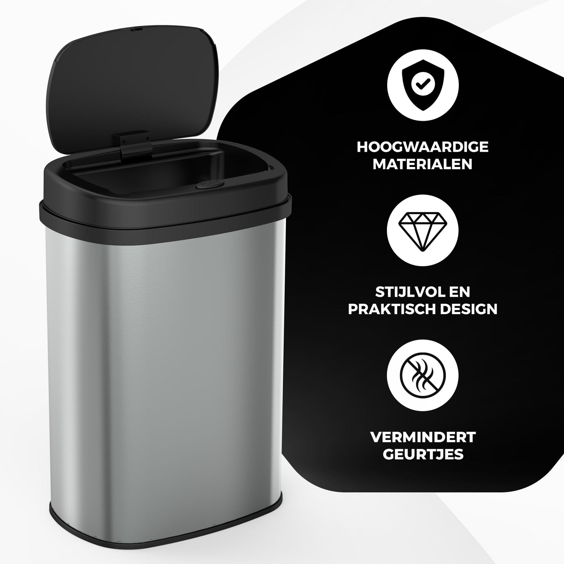 Bayt Prullenbak – 60L – Touch bin – Zilver - Baytliving