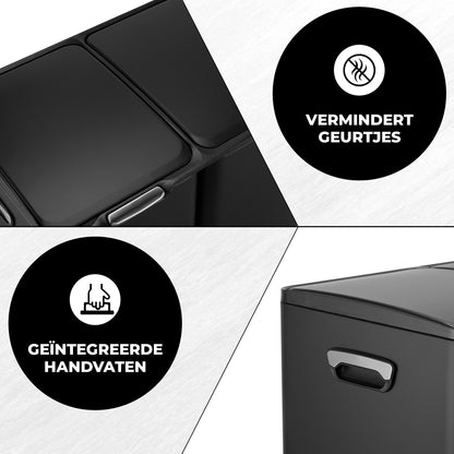 Bayt Prullenbak 60 liter - 3 compartimenten - Zwart -Outlet