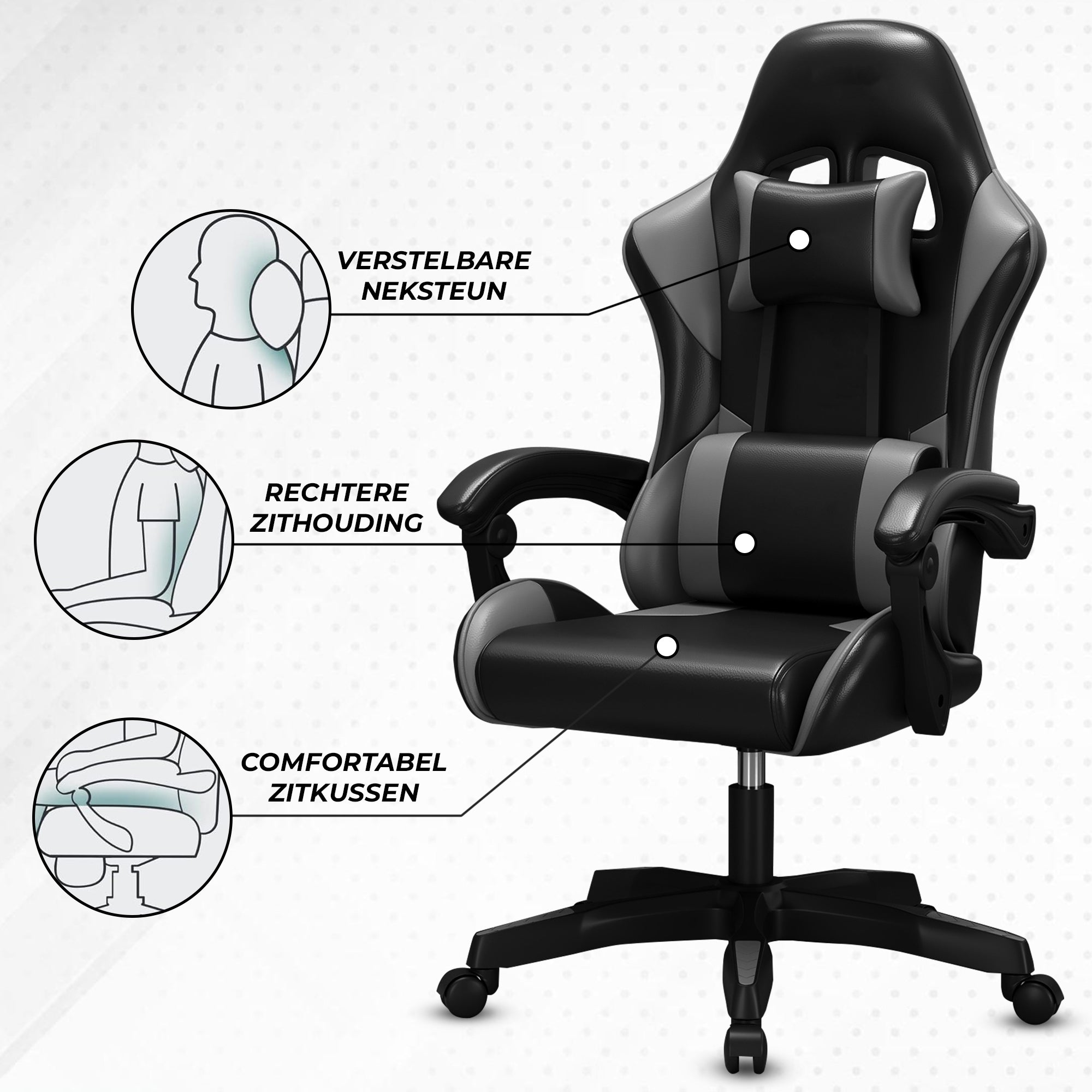 Bayt Gaming Stoel – Grijs/Zwart - Baytliving