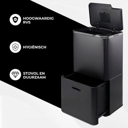 Bayt Prullenbak 60 liter - 2 compartimenten - Zwart - Outlet
