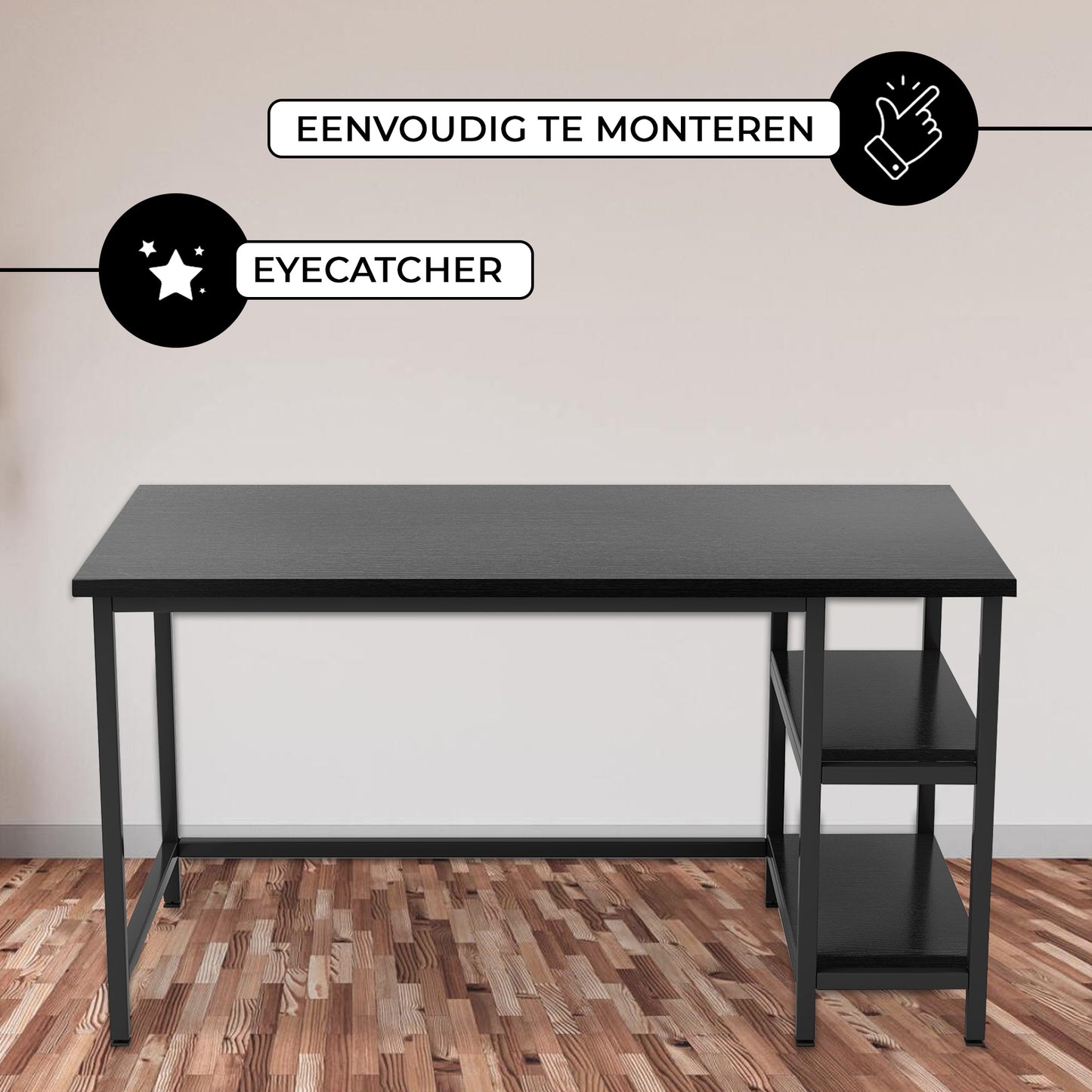 Bayt Bureau met Plankjes - 110x50x75 cm - Zwart