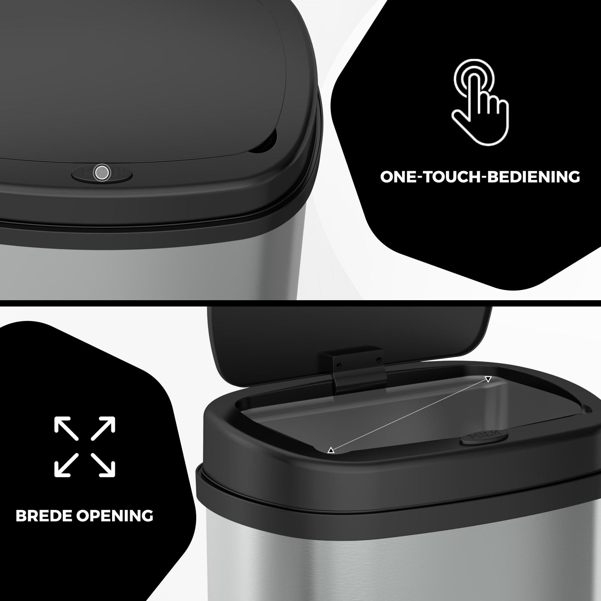 Bayt Prullenbak – 60L – Touch bin – Zilver - Baytliving