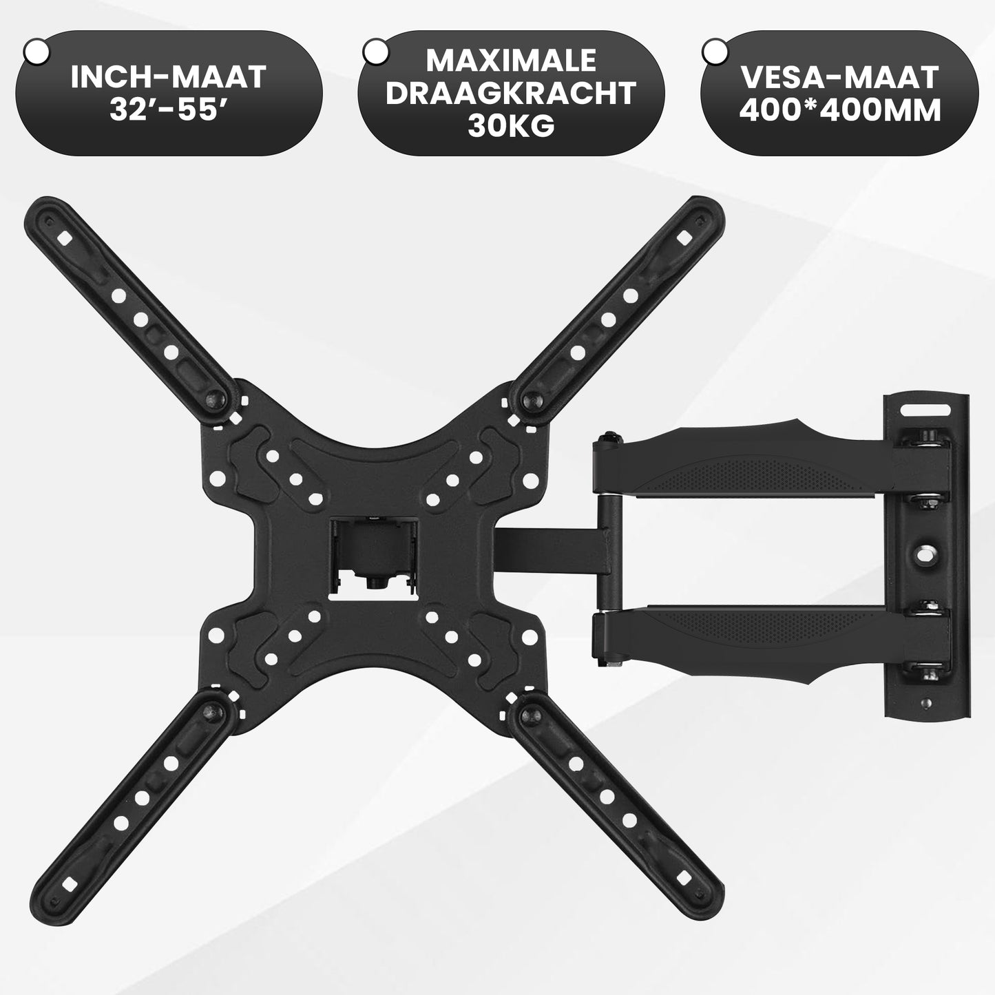 Bayt TV Beugel - TV Muurbeugel - Draaibaar - Kantelbaar - 32 Inch tot 55 inch - Tot 30 kg - Zwart - Baytliving