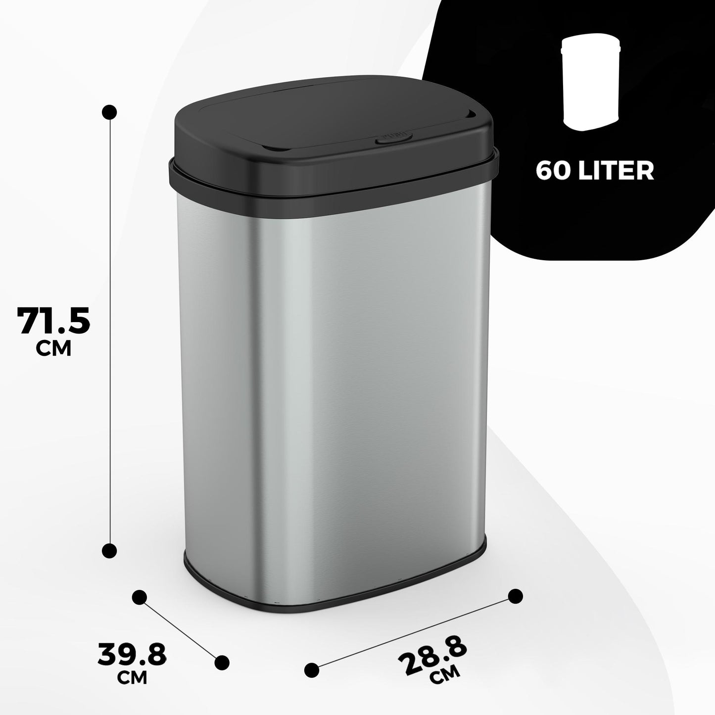 Bayt Prullenbak – 60L – Touch bin – Zilver - Baytliving