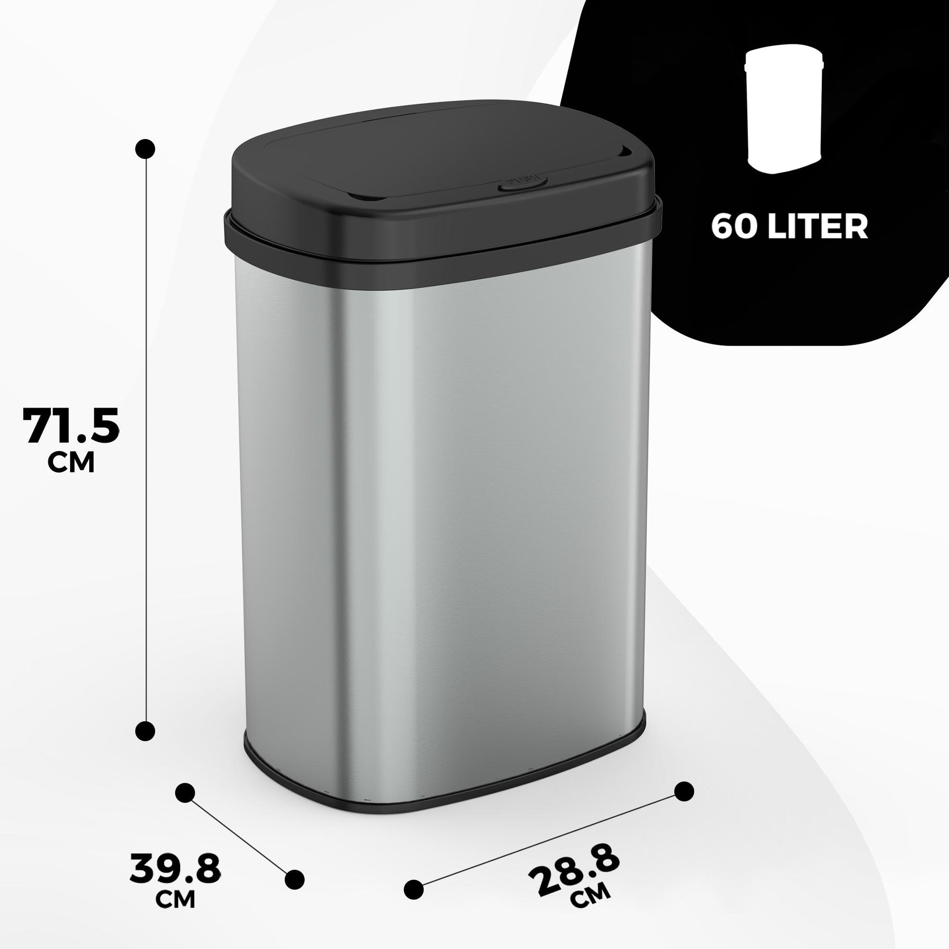 Bayt Prullenbak – 60L – Touch bin – Zilver - Baytliving