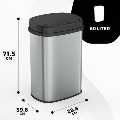 Bayt Prullenbak – 60L – Touch bin – Zilver - Baytliving