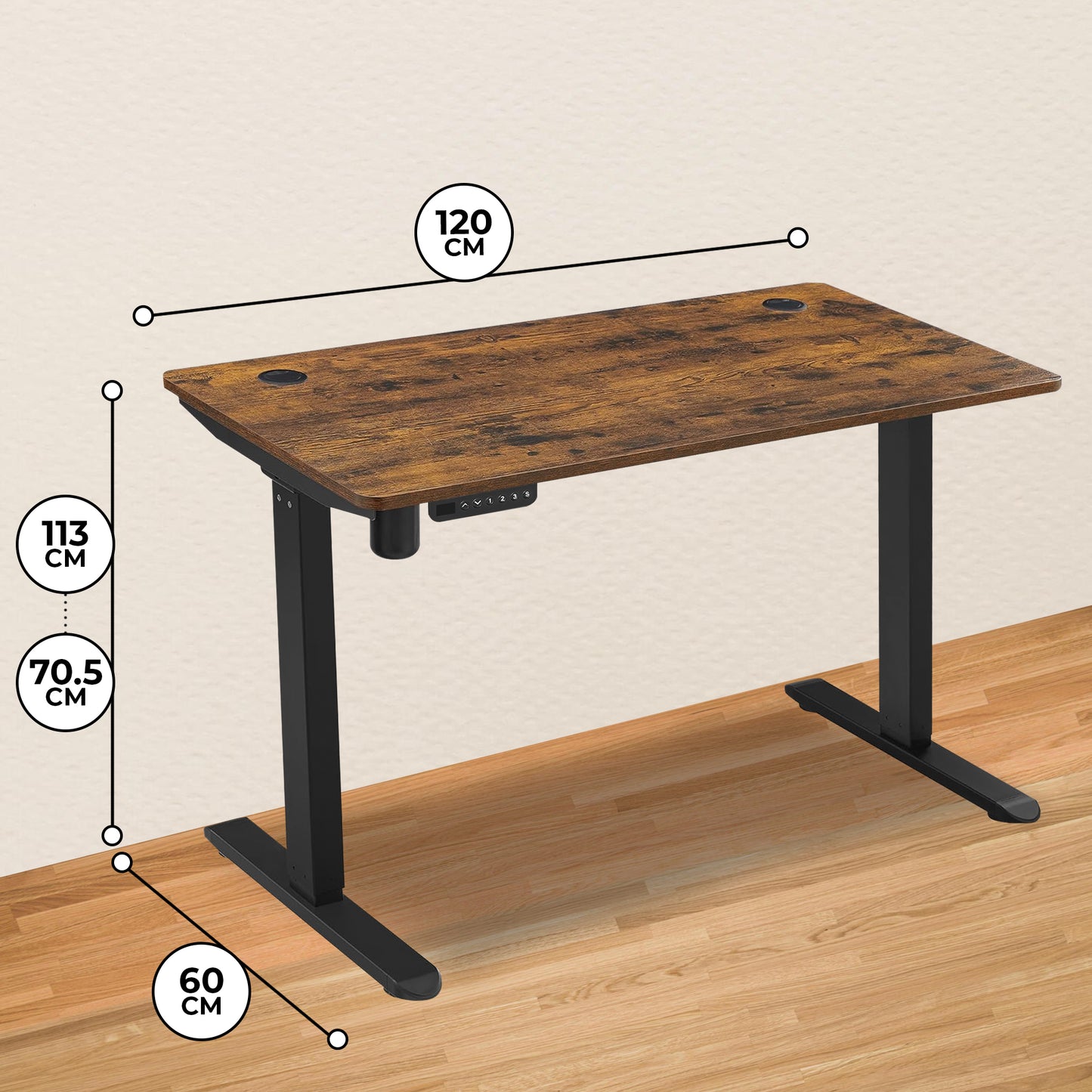 Bayt Zit Sta Bureau - Elektrisch verstelbaar - 120x60cm - Bruin - Baytliving