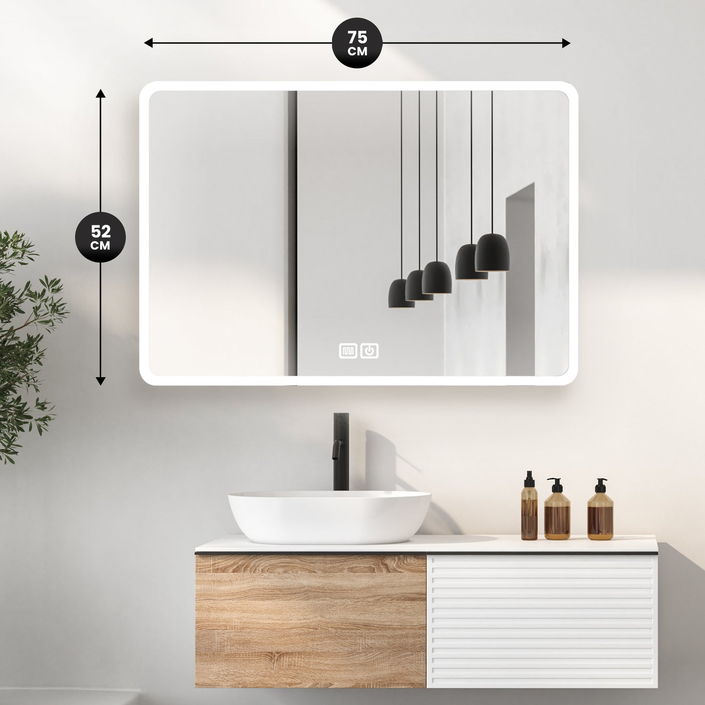 Bayt Badkamerspiegel met LED - 75x52 cm - 3 Lichtstanden