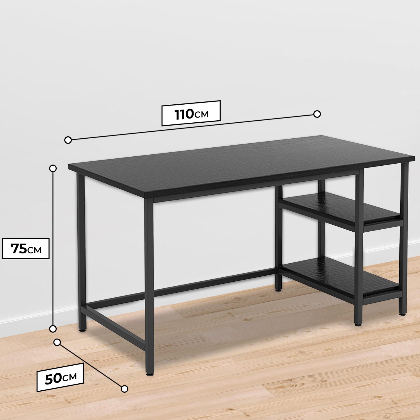 Bayt Bureau met Plankjes - 110x50x75 cm - Zwart