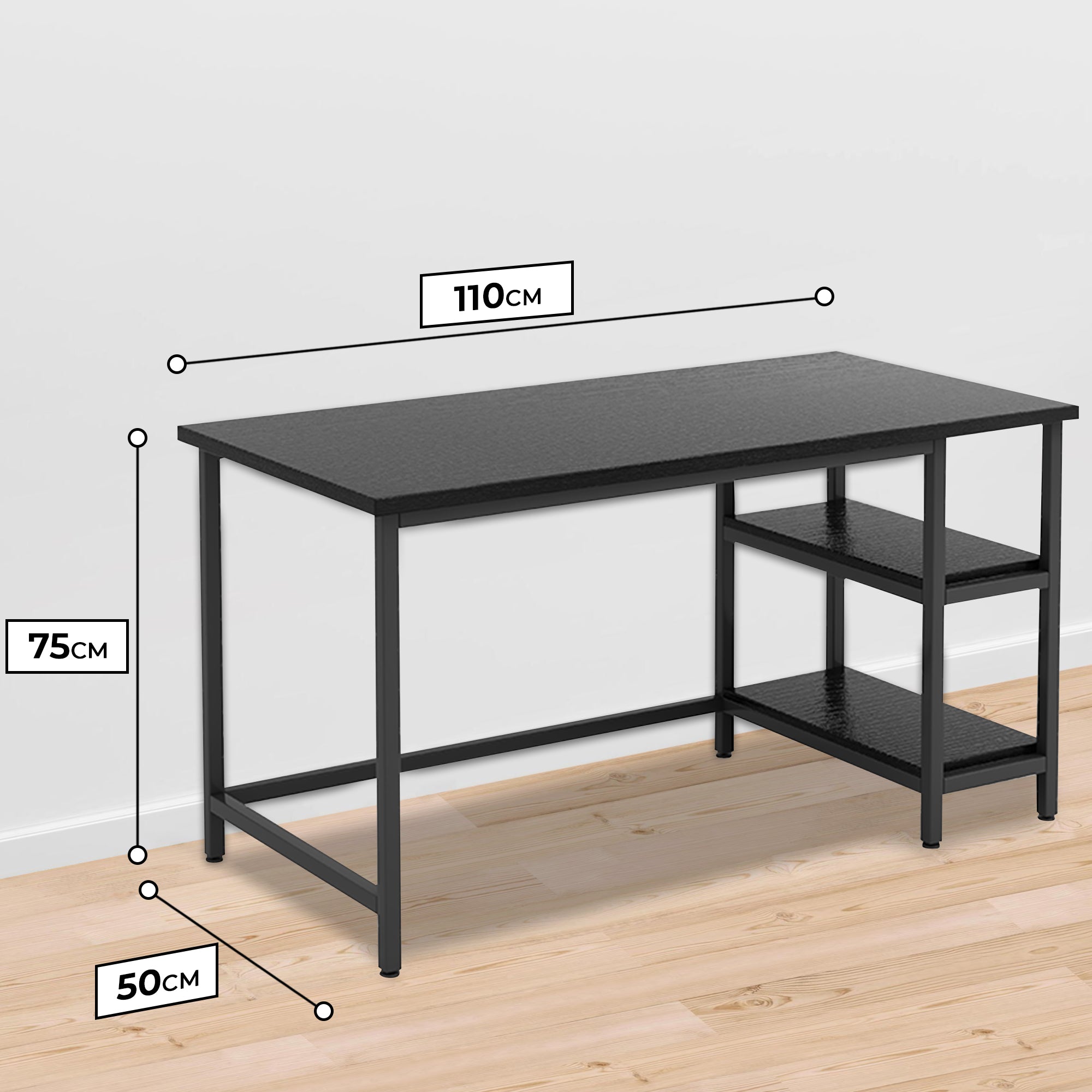 Bayt Bureau met Plankjes - 110x50x75 cm - Zwart - Baytliving