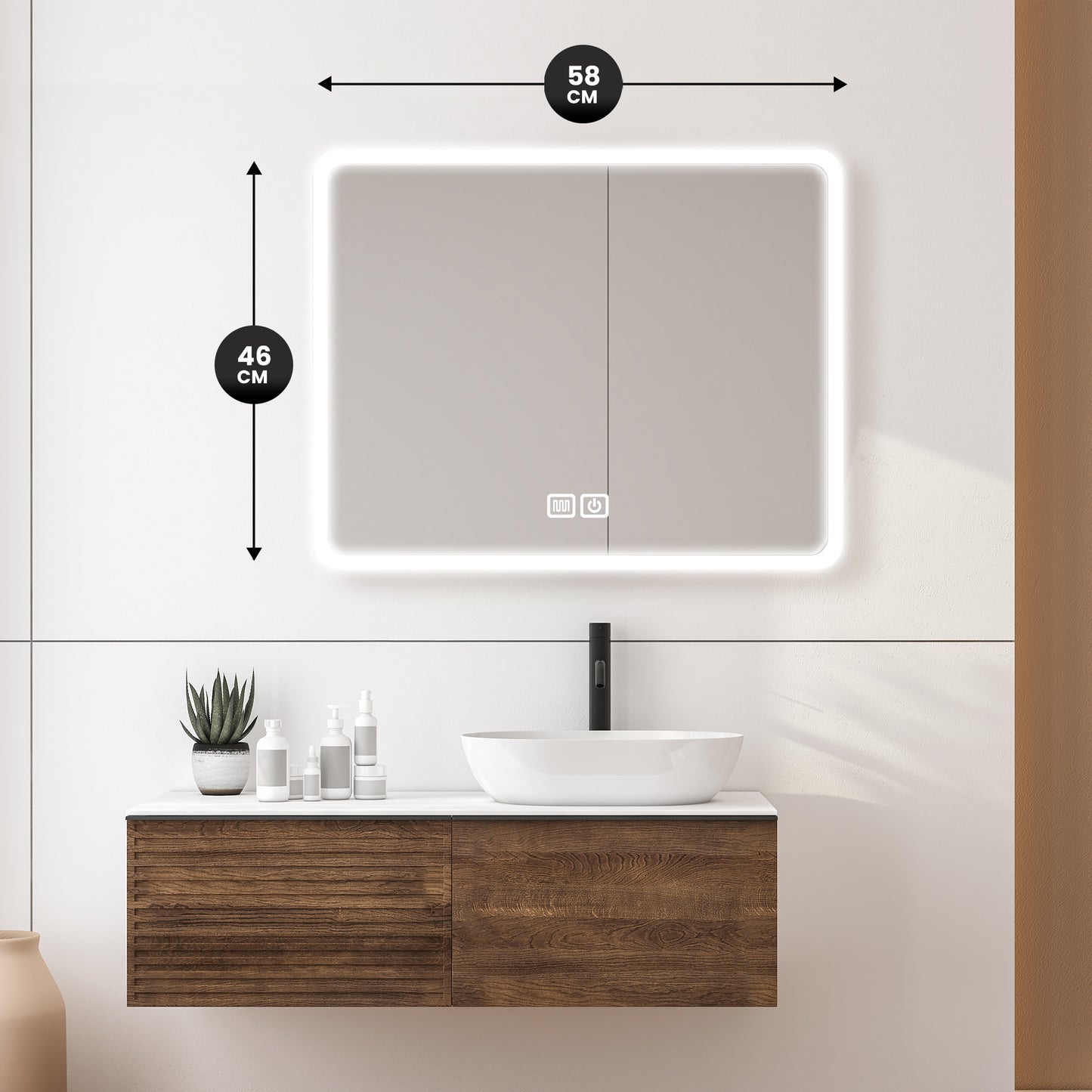Bayt Badkamerspiegel met LED - 58x46 cm - 3 Lichtstanden