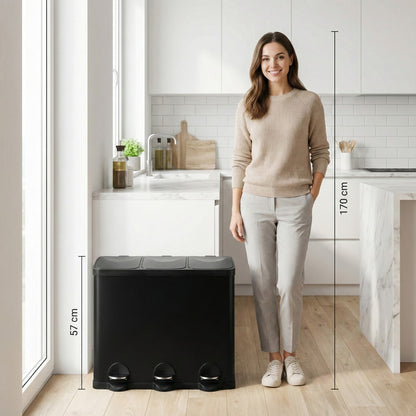 Bayt Prullenbak 60 liter - 3x20L Pedaalprullenbak - Zwart