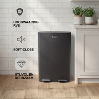 Bayt Prullenbak 60 liter - 2x30L Pedaalprullenbak - Zwart/Zilver - Outlet - Baytliving