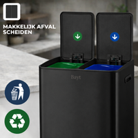 Bayt Prullenbak 60 liter - 2x30L Pedaalprullenbak - Zwart/Zilver - Outlet - Baytliving