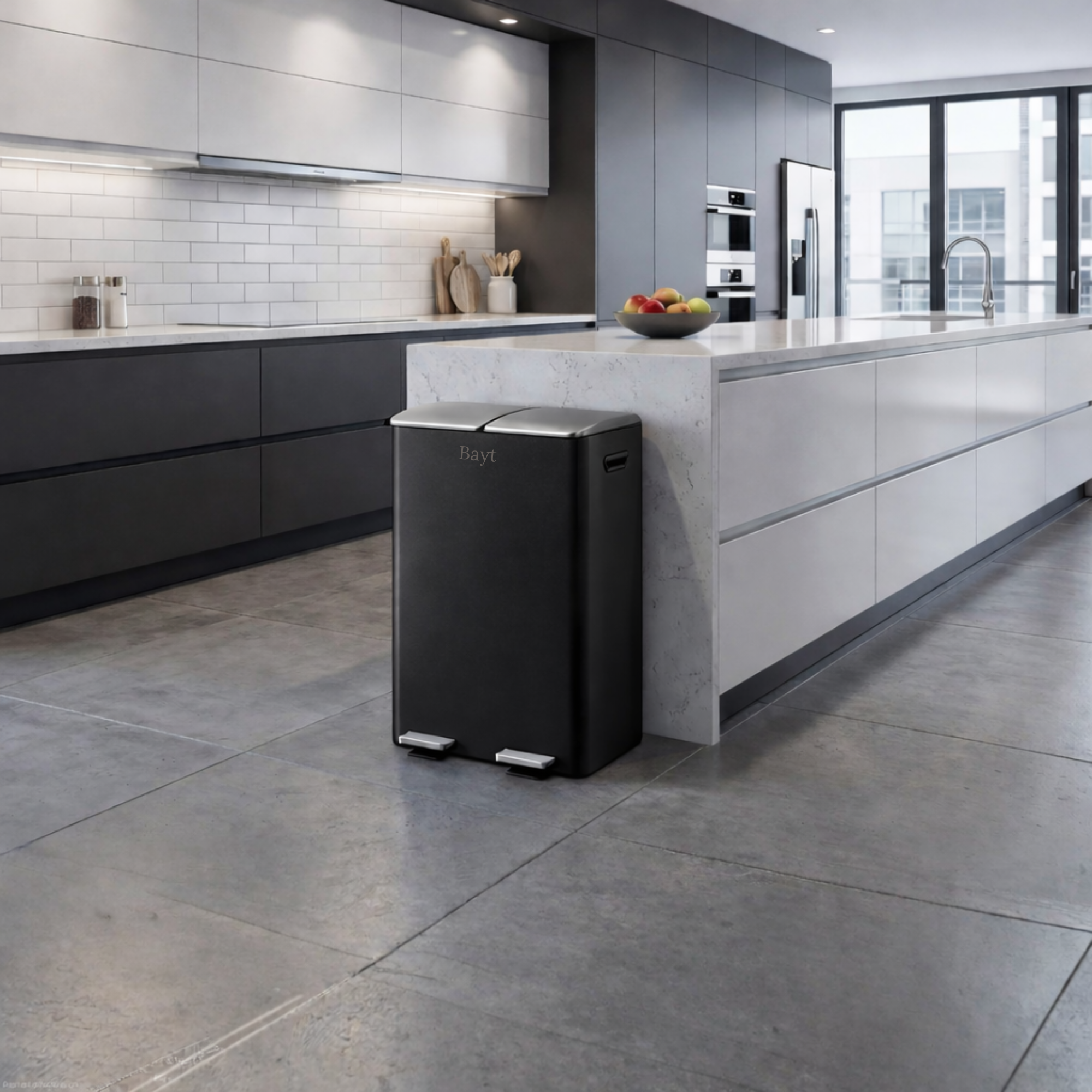 Bayt Prullenbak 60 liter - 2x30L Pedaalprullenbak - Zwart/Zilver - Outlet - Baytliving