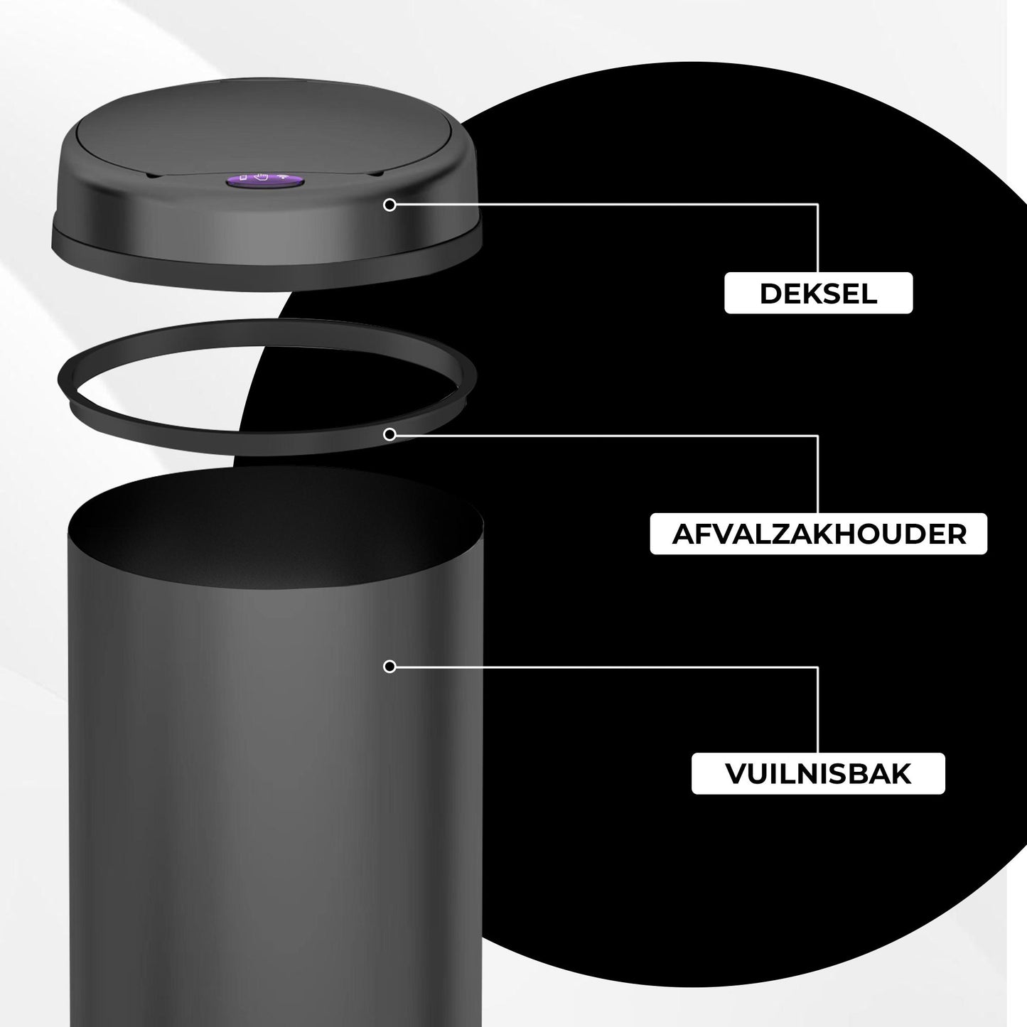 Bayt Prullenbak sensor 50 liter zwart - Baytliving
