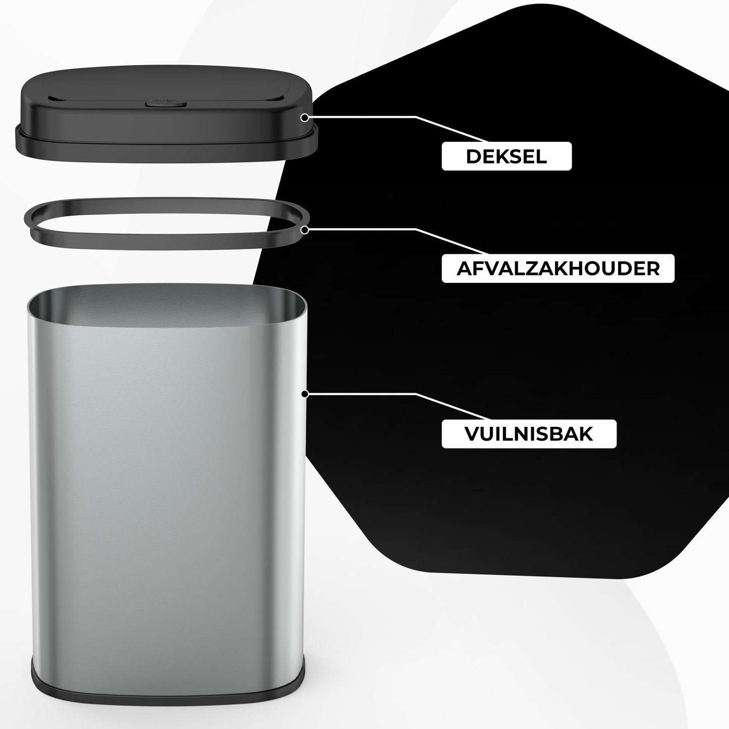 Bayt Prullenbak – 60L – Touch bin – Zilver - Baytliving