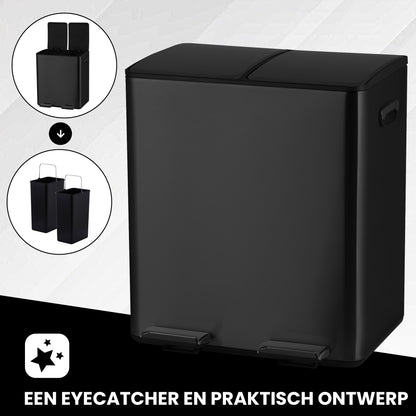 Bayt Prullenbak 60 liter - 2x30L Pedaalprullenbak - Zwart