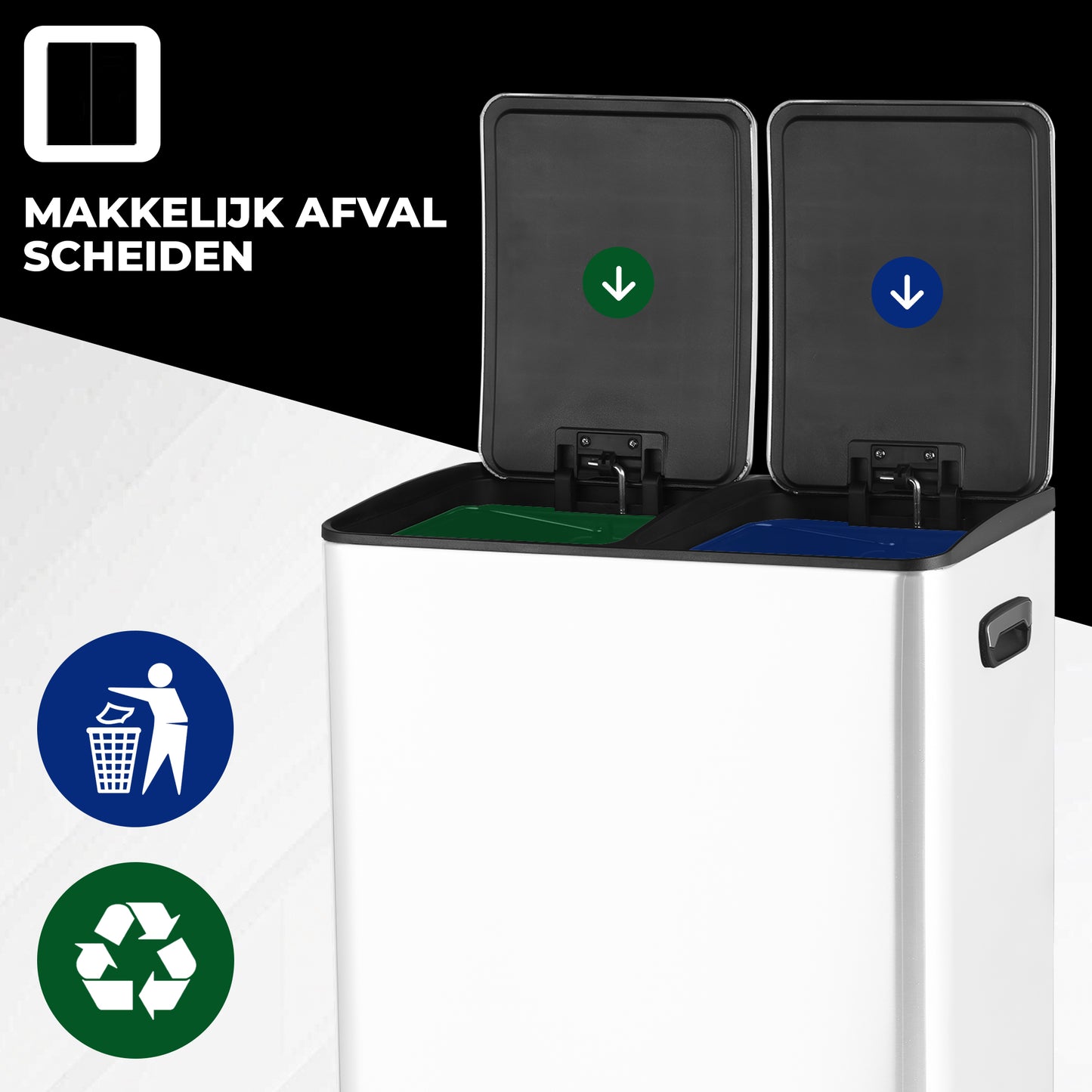 Bayt Prullenbak 60 liter - 2x30L Pedaalprullenbak - Wit