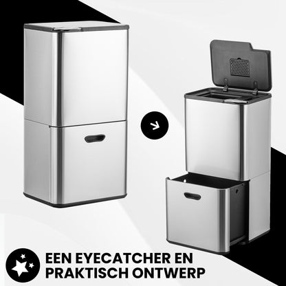 Bayt Prullenbak 60 liter - 2 compartimenten - Zilver - Outlet