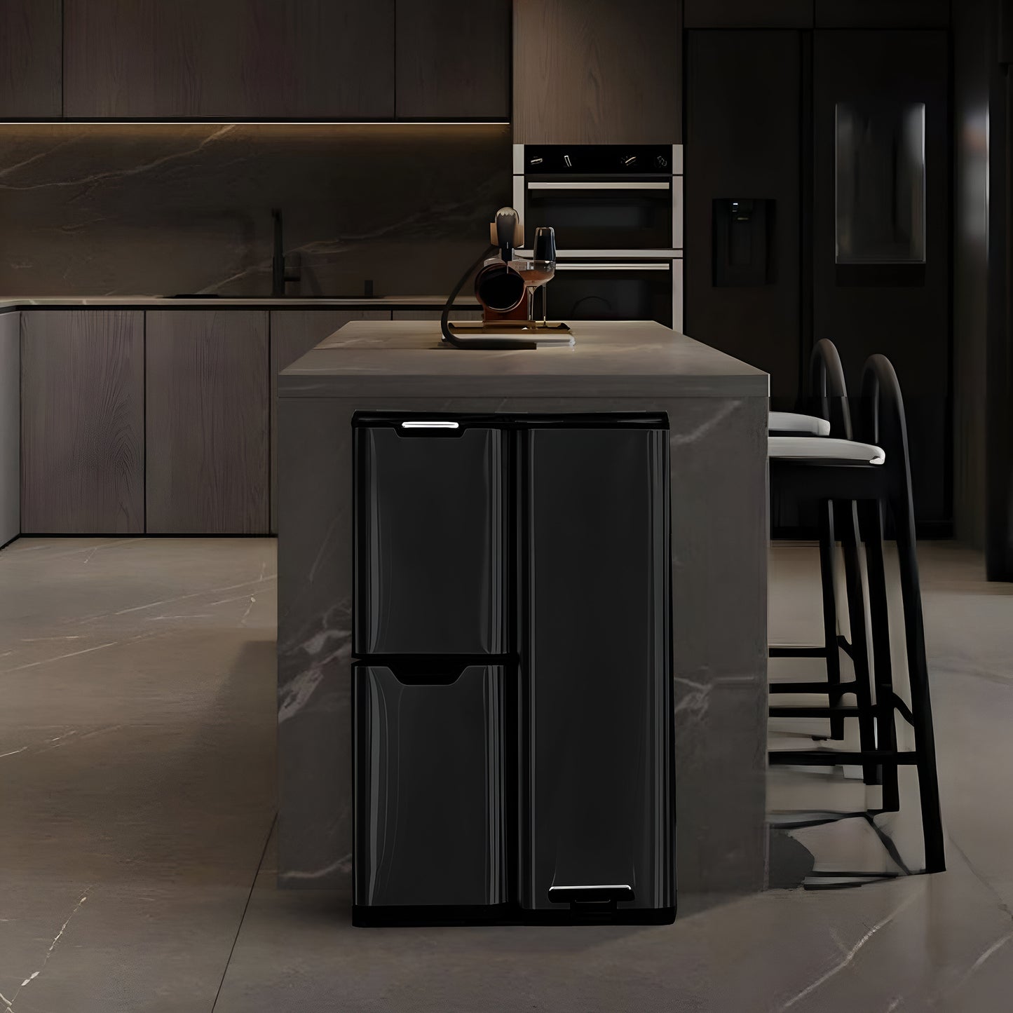 Bayt Prullenbak 60 liter - 3 compartimenten - Zwart -Outlet