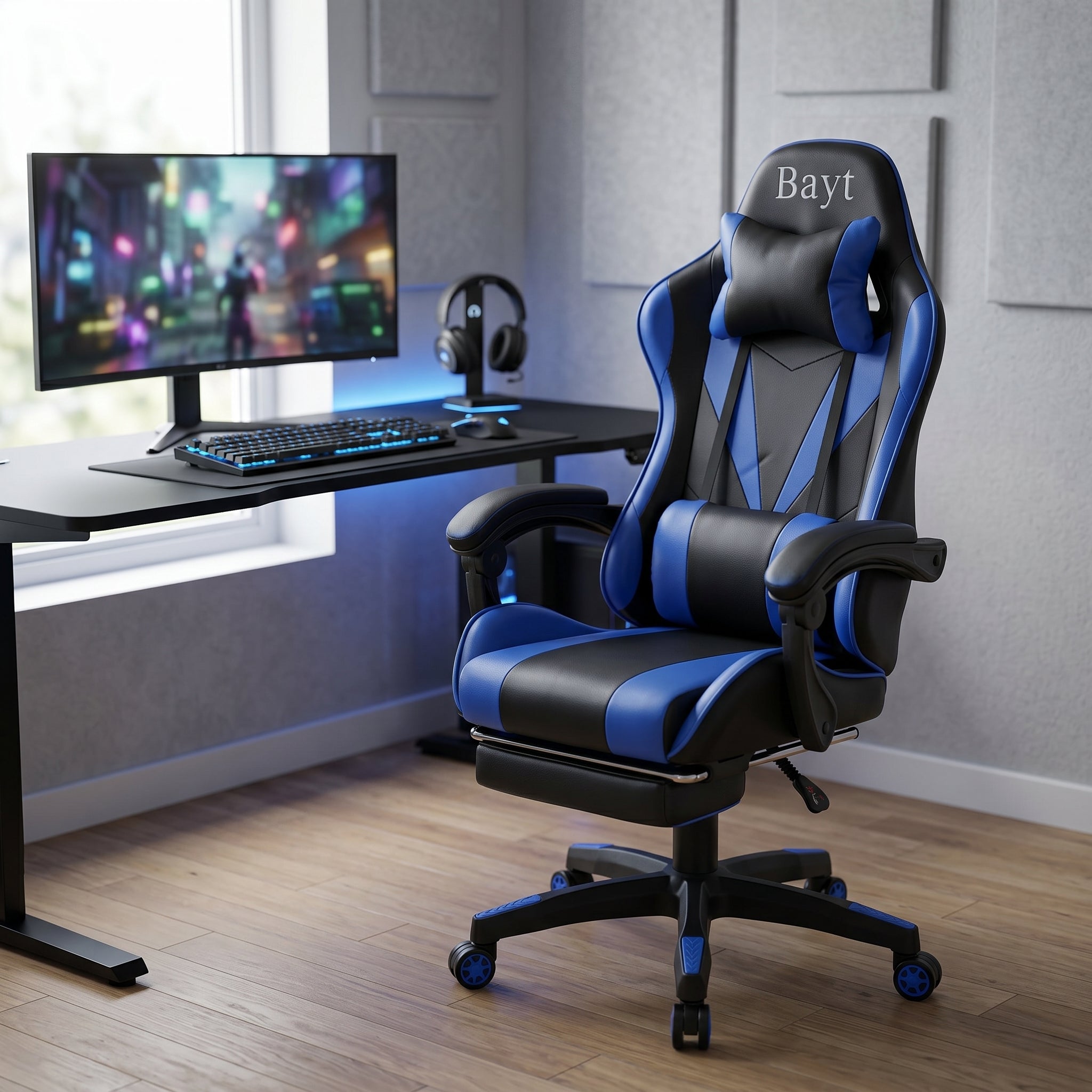 Gamestoel met Voetensteun - Verstelbaar - Marineblauw - Baytliving
