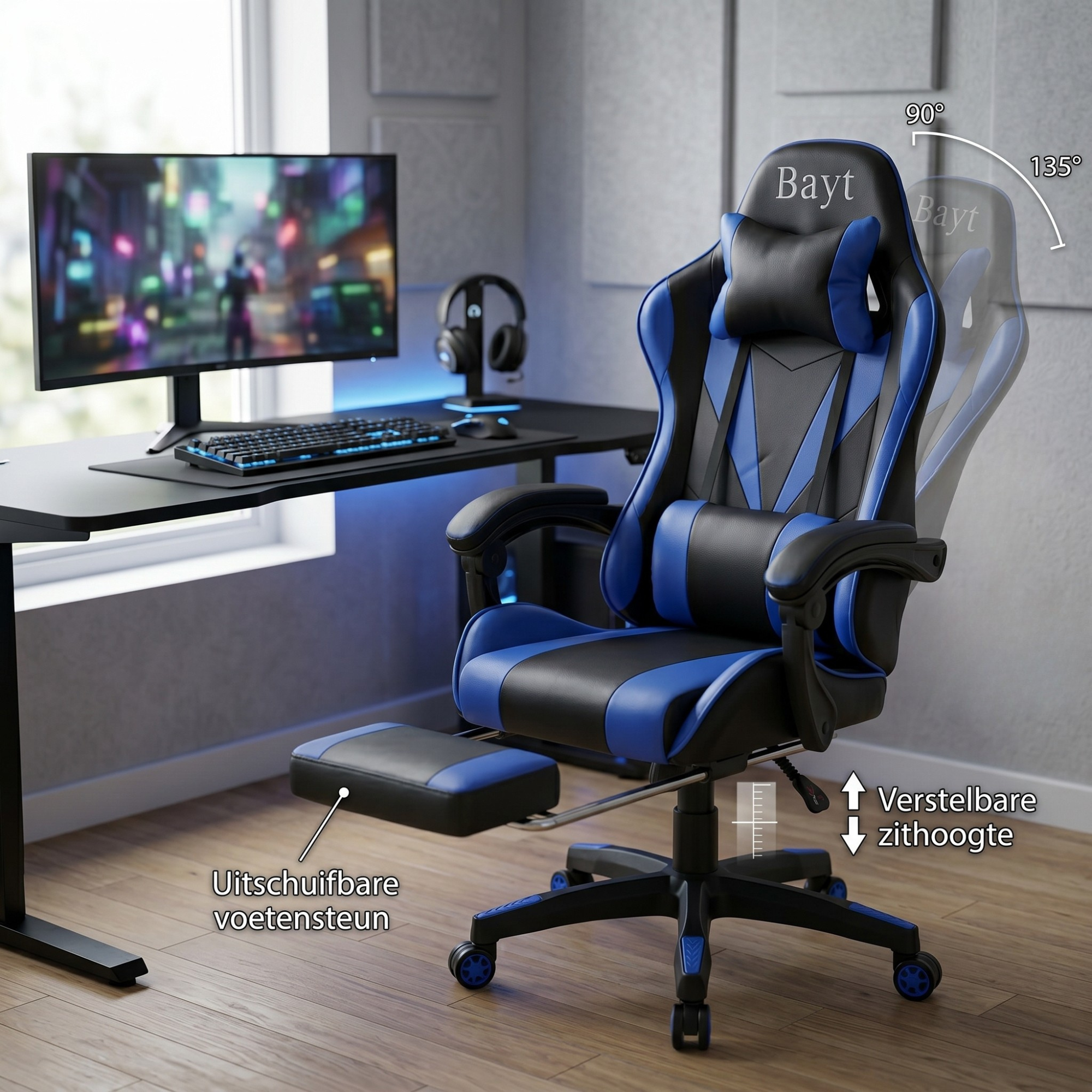 Gamestoel met Voetensteun - Verstelbaar - Marineblauw - Baytliving