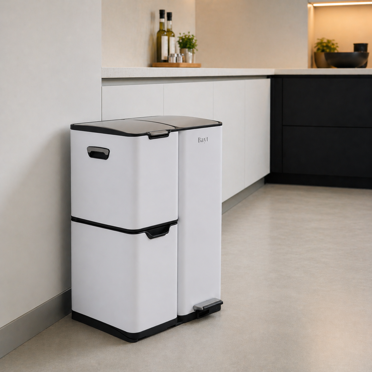 Bayt Prullenbak 60 liter - 3 compartimenten - Wit - Baytliving