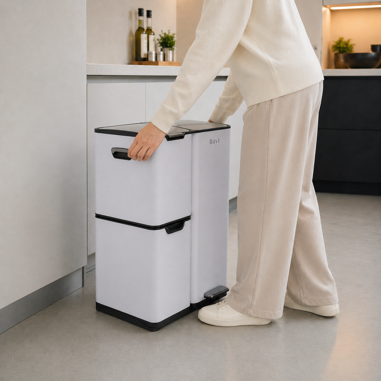 Bayt Prullenbak 60 liter - 3 compartimenten - Wit - Baytliving