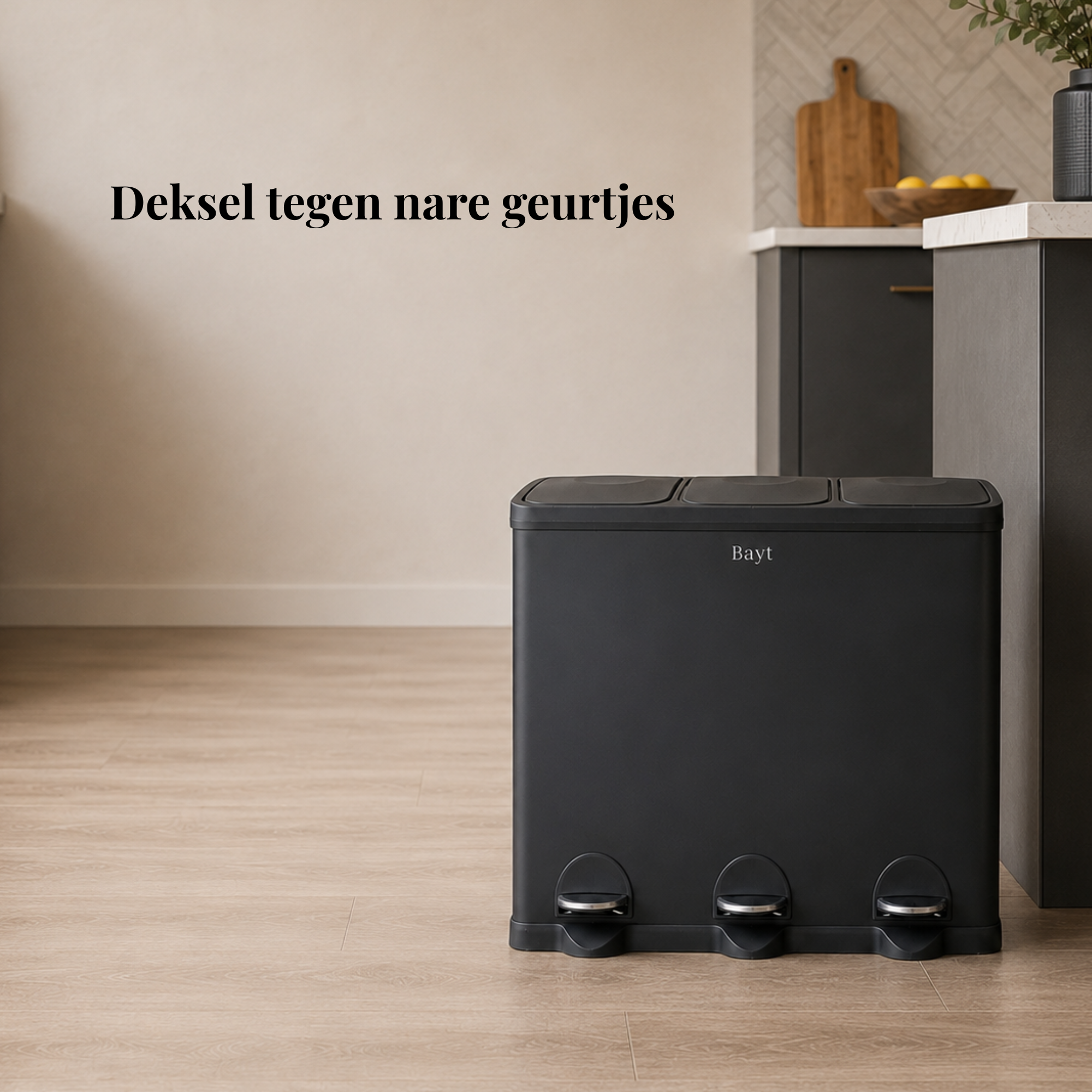 Prullenbak 3x20 Liter met Pedaalbediening - Zwart - Baytliving
