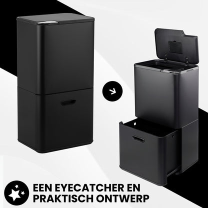 Bayt Prullenbak 60 liter - 2 compartimenten - Zwart - Outlet