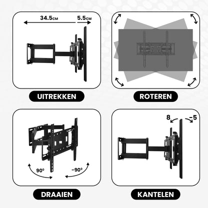 Bayt TV Beugel - TV Muurbeugel - Draaibaar - Kantelbaar - 32 Inch tot 55 inch - Tot 40 kg - Zwart - Baytliving