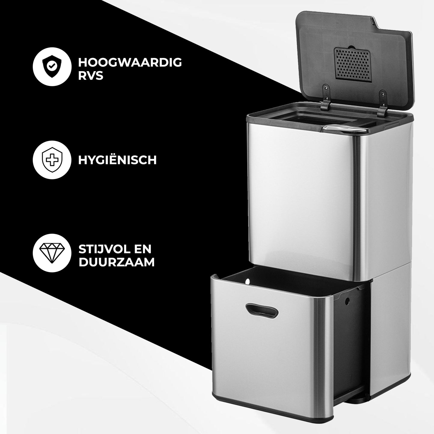 Bayt Prullenbak 60 liter - 2 compartimenten - Zilver - Outlet
