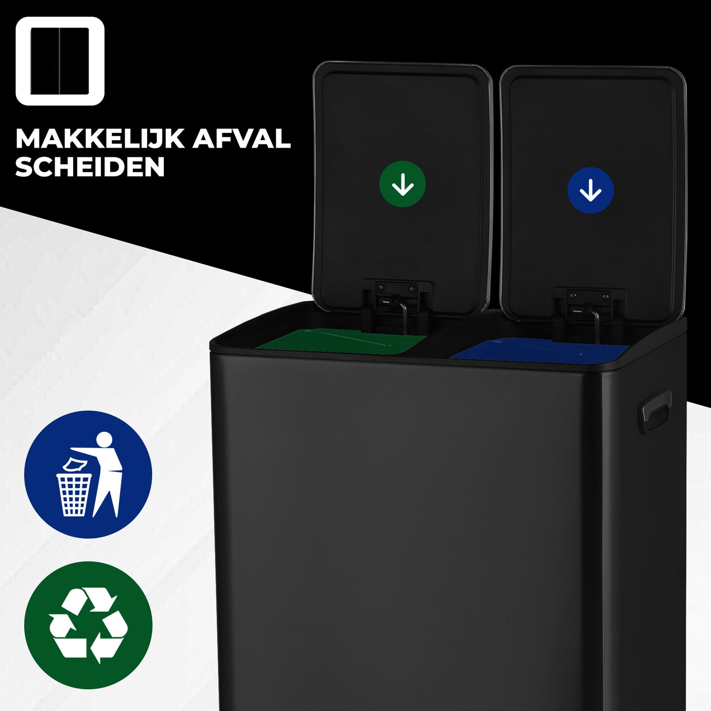 Bayt Prullenbak 60 liter - 2x30L Pedaalprullenbak - Zwart