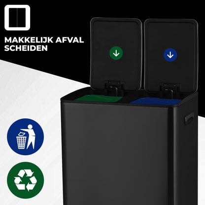 Bayt Prullenbak 60 liter - 2x30L Pedaalprullenbak - Zwart