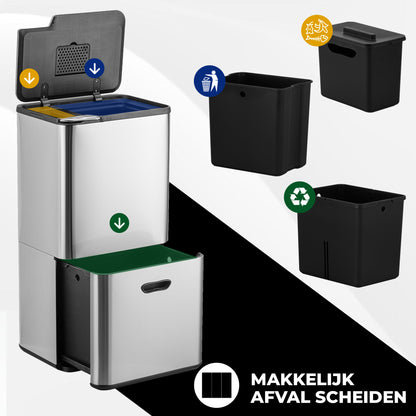 Bayt Prullenbak 60 liter - 2 compartimenten - Zilver - Outlet