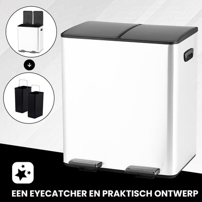 Bayt Prullenbak 60 liter - 2x30L Pedaalprullenbak - Wit