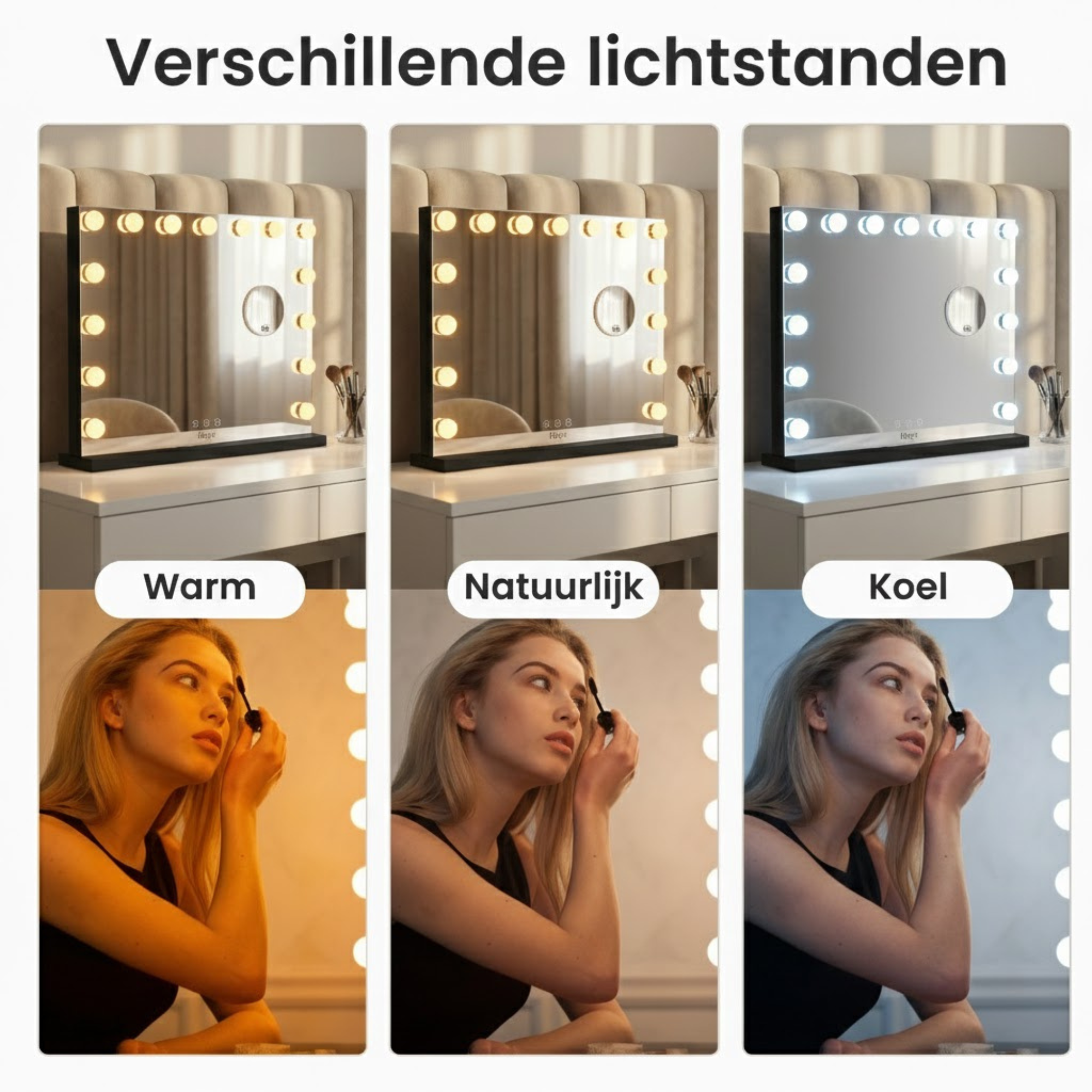 Hollywood Spiegel 58 x 46 cm met 10x Vergroting - Zwart - Baytliving